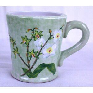 Orchid Splendor Art Pottery Mug by Ambiance Microwave Dishwasher Safe appx 14 oz